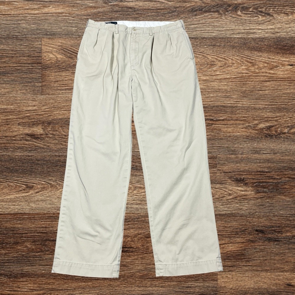 Polo Ralph Lauren Andrew Pant 36x32 Fits 36x31 Beige Double Pleat Relaxed Chino